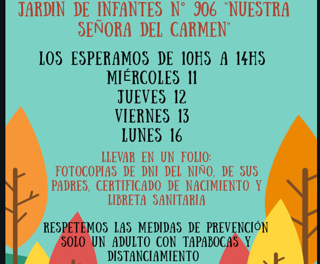 El Jardín 906 realiza la inscripción del 2021 para todas las salas