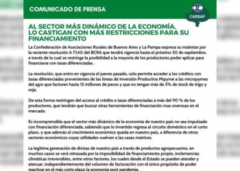 CARBAP expresa malestar contra una medida tomada por el BCRA