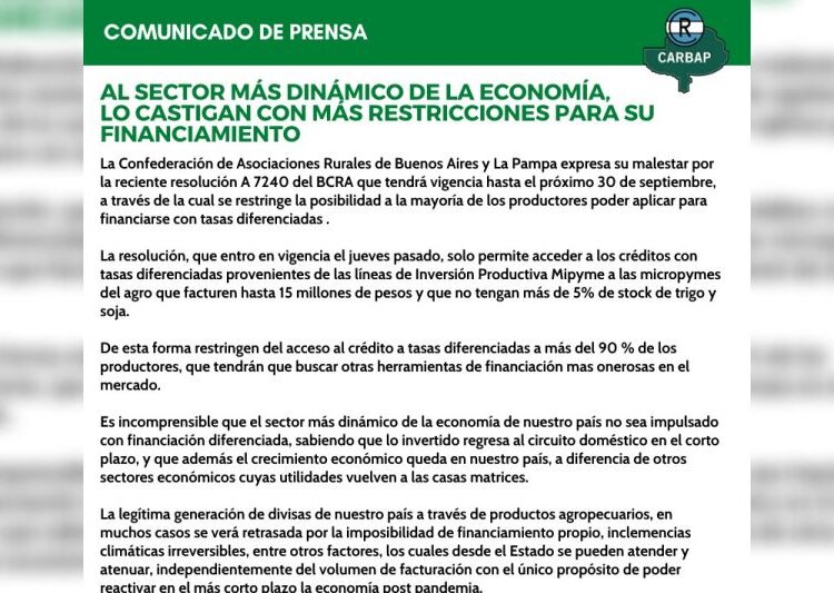 CARBAP expresa malestar contra una medida tomada por el BCRA