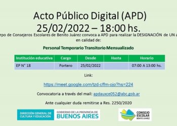 Convocatoria a cobertura de un cargo personal temporario transitorio mensualizado