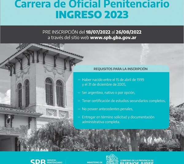 Nueva inscripción para la Carrera de Oficiales Penitenciarios Bonaerenses