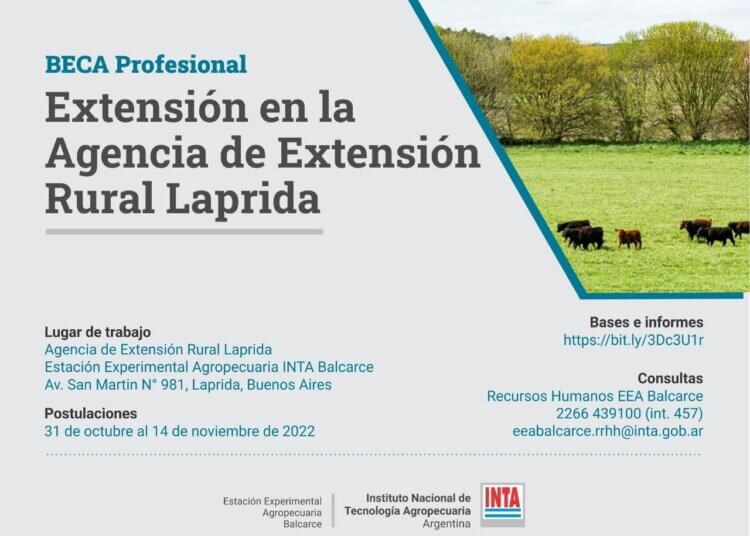 El INTA ofrece una beca profesional para la Extensión Rural Laprida