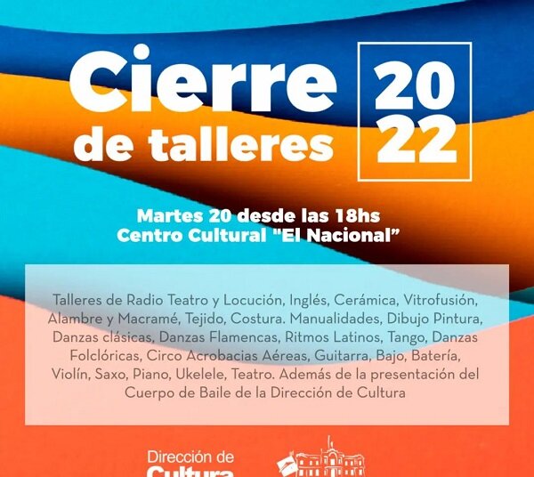Hoy desde las 18 horas Cultura realiza el cierre de sus talleres