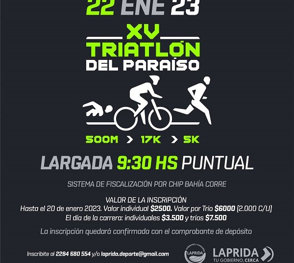 Se viene el XV Triatlón del Paraíso, será este domingo en Laprida