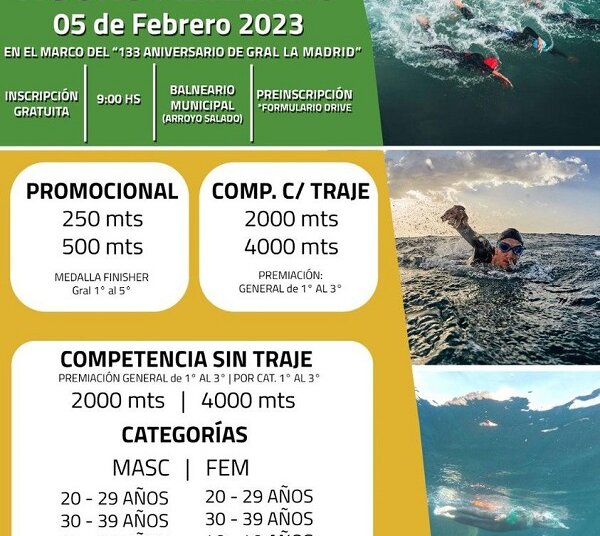 Llega la primera competencia de natación de Aguas Abiertas de General La Madrid