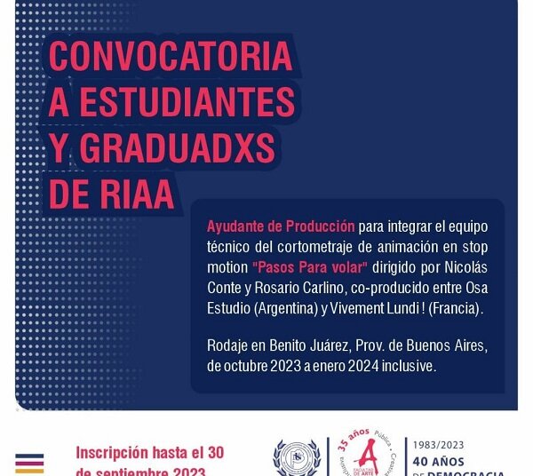 La Facultad de Arte  abre la convocatoria a graduados de RIAA para Ayudante de Producción