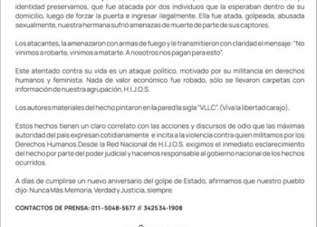 Hija de desaparecidos denunció haber sido atacada y violada por militantes de LLA
