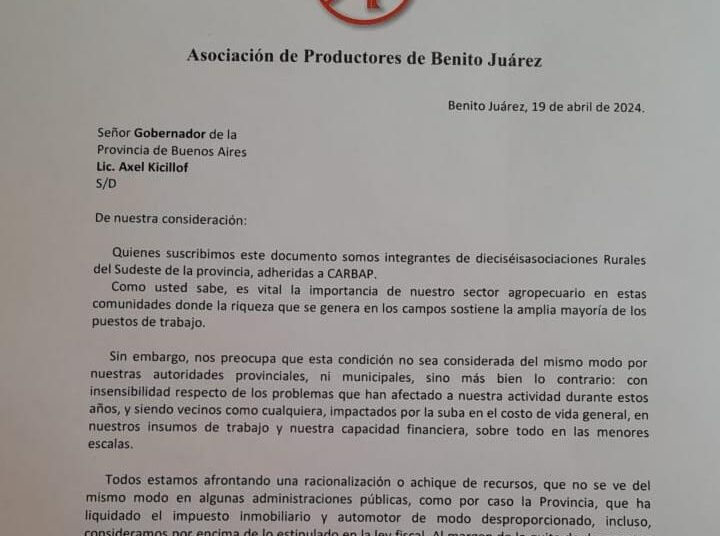 La Asociación de Productores le entregó una carta al Gobernador Kicillof
