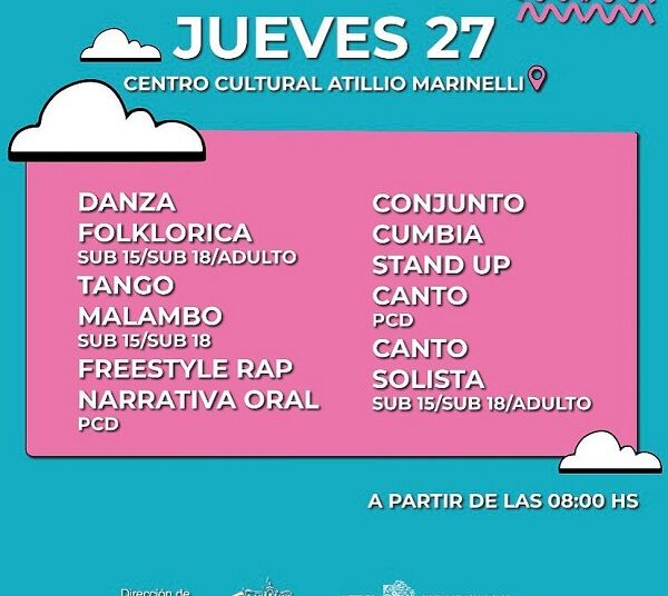 La Etapa Local de Cultura se realiza en el Marinelli, Dirección de Cultura y CFP 401