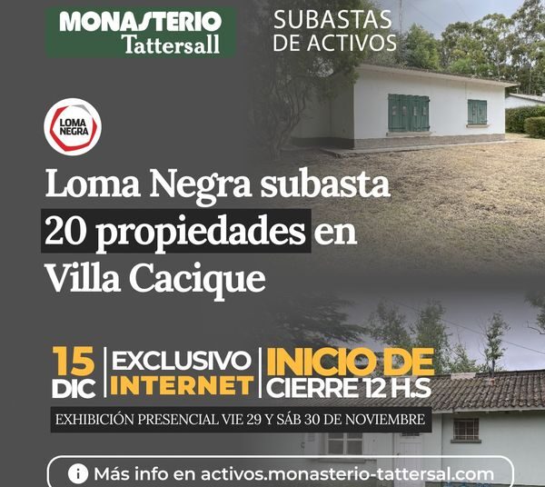Se subastarán 20 propiedades pertenecientes a la empresa Loma Negra