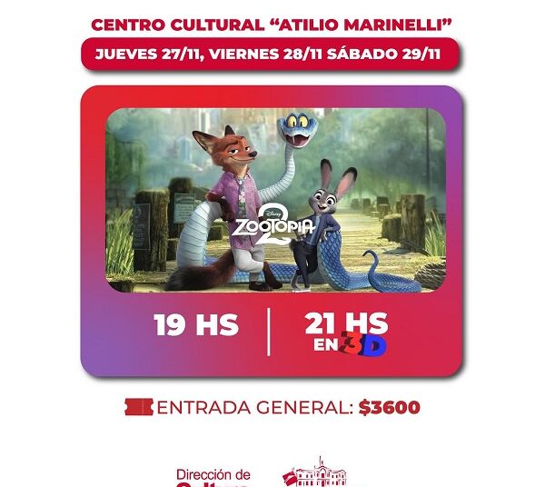 Zootopia 2 de jueves a sábado en el Marinelli