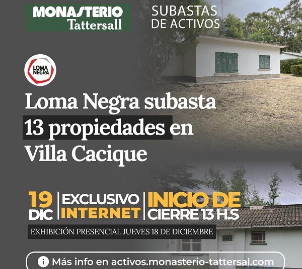 Loma Negra realizará una gran subasta de 13 propiedades ubicadas en el histórico Barrio Loma Negra