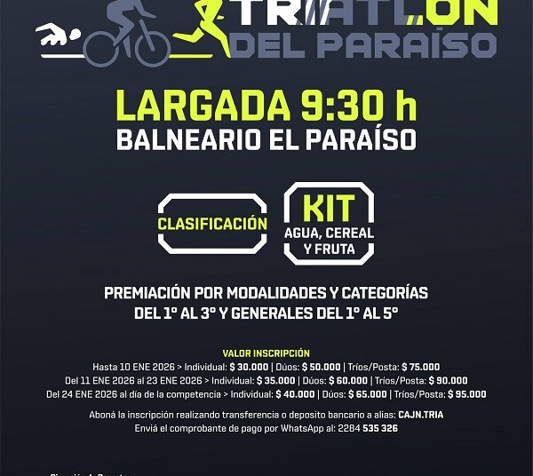 El 25 de enero Laprida te espera para vivir XVIII Triatlón del Paraíso