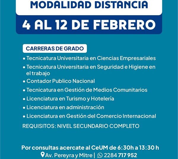 INSCRIPCIÓN A CARRERAS UNIVERSITARIAS MODALIDAD A DISTANCIA